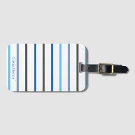 Modern Stylish Blue Stripes Custom Bagagebricka