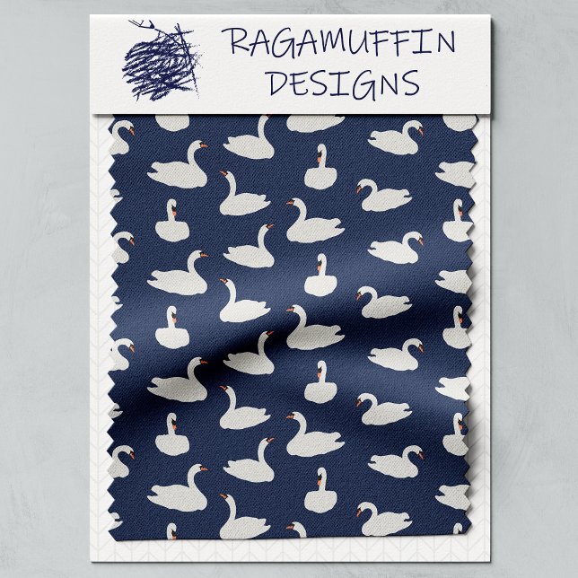 Modern Stylish Blue Swan Pattern  Tyg (Swan Swatch)
