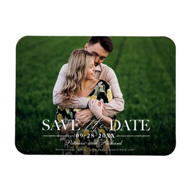 Modern Stylish Bröllop Spara Datum Foto Magnet (Horisontell)