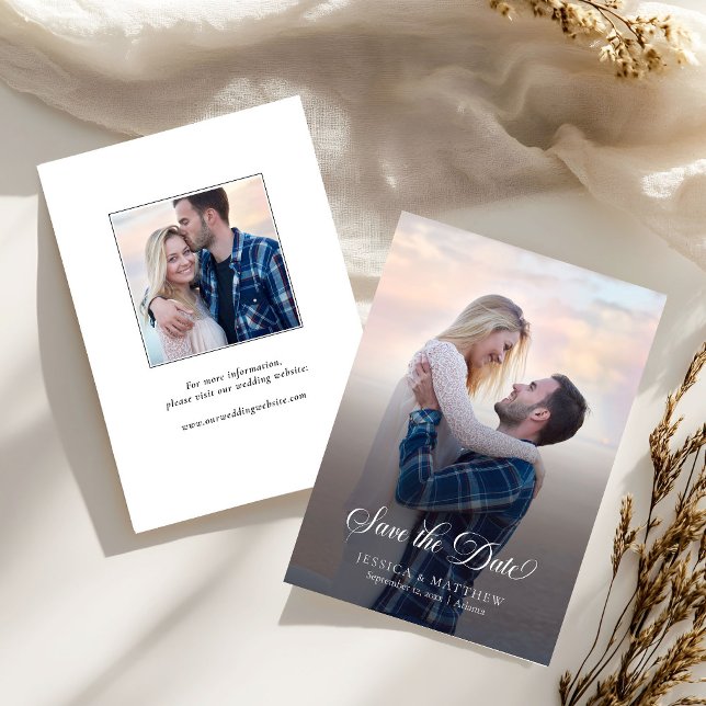 Modern Stylish Calligraphy Script Photo Wedding  Spara Datumet (Skapare uppladdad)