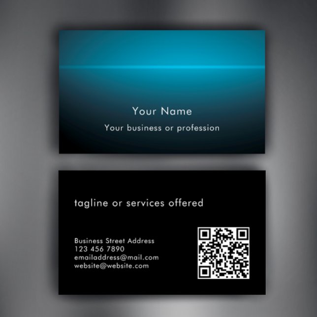 Modern Stylish Custom Text QR Code Technology Visitkort (Use the QR Code generator to personalize this cool blue gradient modern profession business card.
)