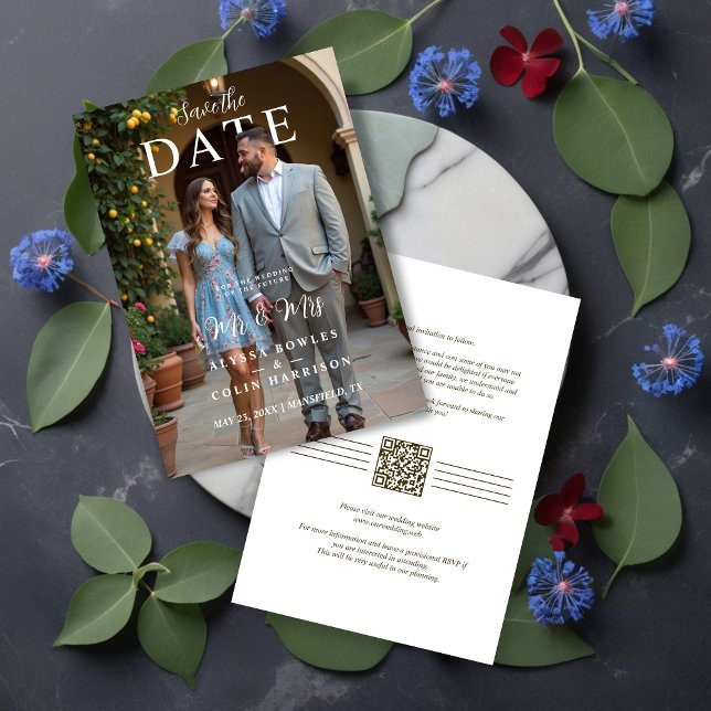 Modern Stylish Editorial  MR & MRS Photo Wedding  Spara Datumet (Modern Stylish Editorial MR & MRS Photo Wedding Save the Date Card Design. )