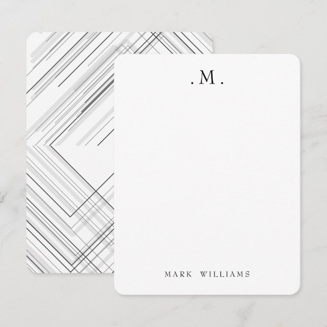 Modern Stylish Geometric Lines Monogram Stationery Anteckningskort (Fram/baksida)
