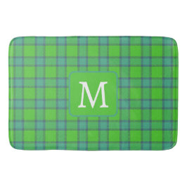 Modern stylish green &blue Plaid monogram Badrumsmatta