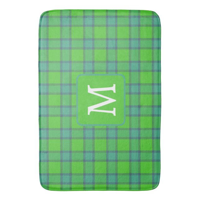 Modern stylish green &blue Plaid monogram Badrumsmatta (Framsidan (Vertikal))