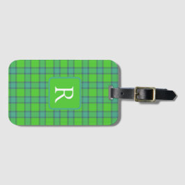 Modern stylish green &blue Plaid tartan monogram Bagagebricka