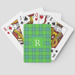 Modern stylish green &blue Plaid tartan monogram Casinokort