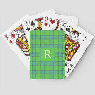 Modern stylish green &blue Plaid tartan monogram Casinokort