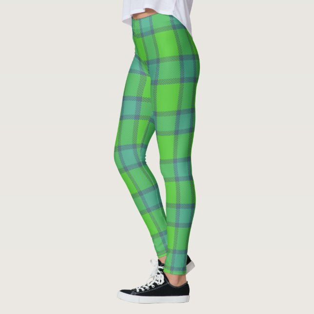 Modern stylish green &blue Plaid tartan pattern Leggings (Vänster)