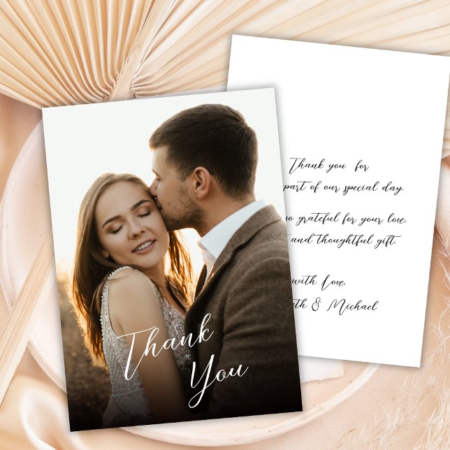 Modern Stylish Hand Lettered Script Photo Wedding  Tack Kort (Skapare uppladdad)