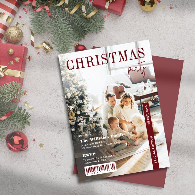 Modern Stylish Magazine Cover Christmas Party Inbjudningar (Modern Stylish Magazine Cover Christmas Party Invitation)