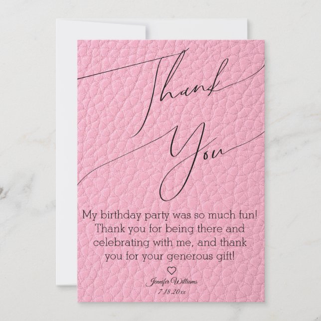 modern stylish minimalist pink thank you birthday anteckningskort (Framsida)