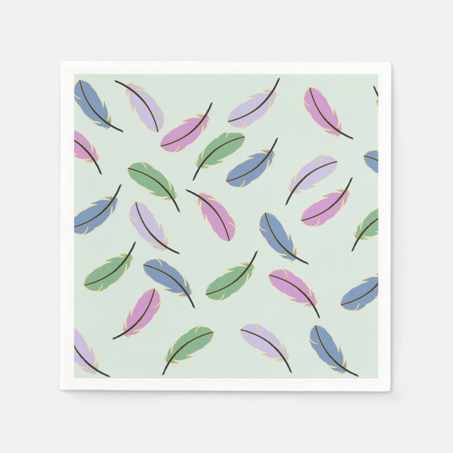 Modern Stylish Pastel Blue Feathers Pattern Pappersservett (Framsidan)