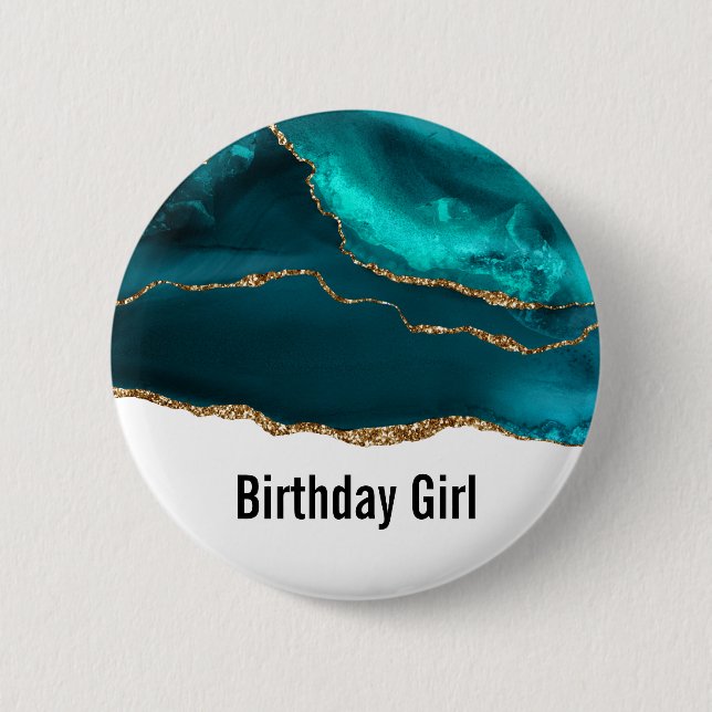 Modern Stylish Teal Agate & Gold Ribbon Birthday Knapp (Framsida)