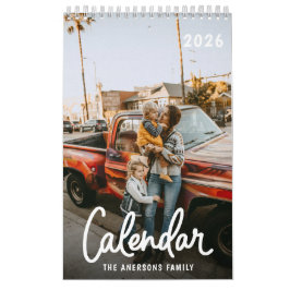 Modern Stylish Trendy Script Family Photo Monthly Kalender
