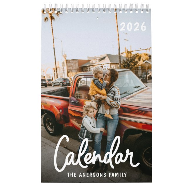 Modern Stylish Trendy Script Family Photo Monthly  Kalender (Omslag)