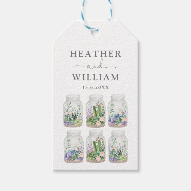 Modern Succulum Terrarium Fiesta Blommigt Bröllop Presentetikett (Framsidan)
