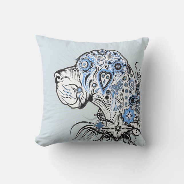 Modern Sugar Skull Grand Danois Kudde (Framsida)