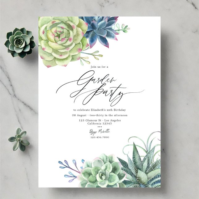 Modern Sukkulent Inbjudningar (Modern Succulent Greenery Garden Party Invitation)