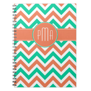 Modern Summer Chevron Rand Monogram Anteckningsbok Med Spiral