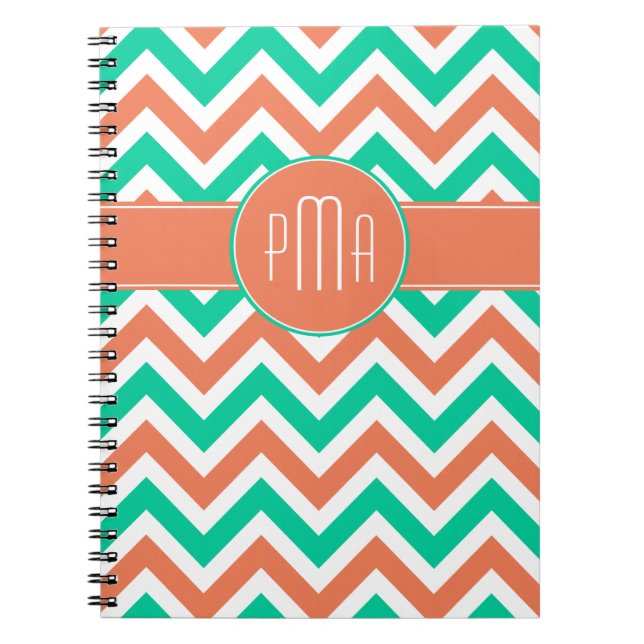Modern Summer Chevron Rand Monogram Anteckningsbok Med Spiral (Framsidan)