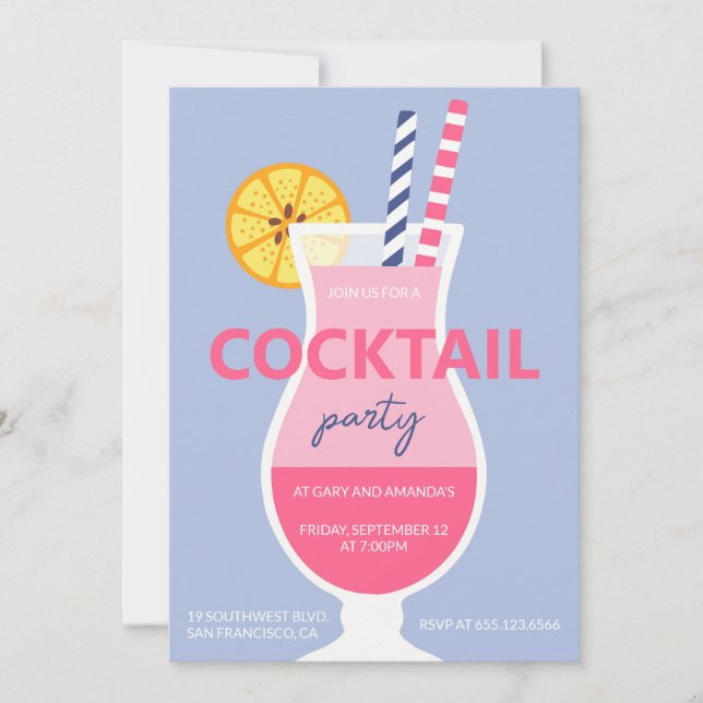 Modern summer cocktail birthday party invitation inbjudningar (Framsida)
