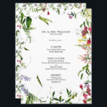 Modern Summer Wildblomcalligraphy Bröllop Menu Meny<br><div class="desc">Skapa perfektens mottagningsinställning med det här trendiget 6, 5" x 8, 75"-menydesignen som innehåller elegant-handskrivet skripttypografi och modern positionering, och en ömtålig botanisk blommigt ram. En sådan söt, en sommardesign! Anpassa dina detaljer som accentueras med en vacker, modern, skriven kalligrafi i svart. Perfekt för, men inte begränsad för, trädgårdsbröllopet. En...</div>