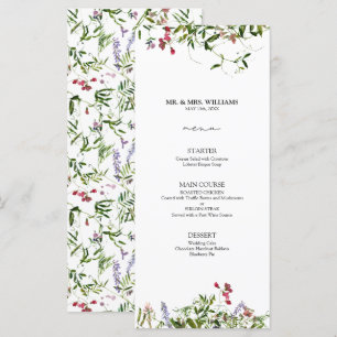 Modern Summer Wildblomcalligraphy Bröllop Meny