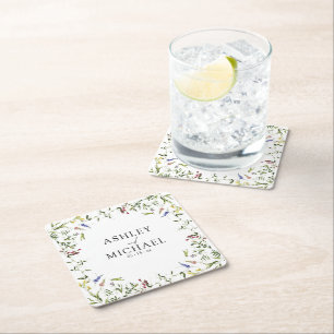 Modern Summer Wildblomcalligraphy Bröllop Underlägg Papper Kvadrat