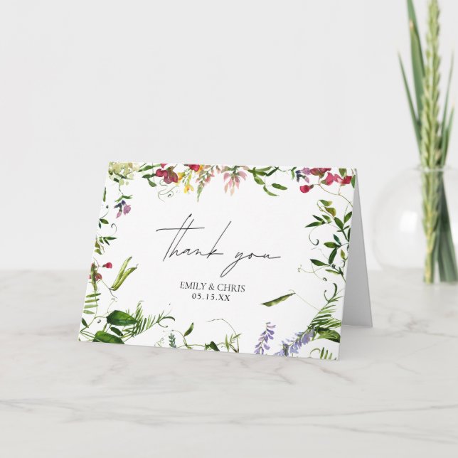 Modern Summer Wildblomma Bröllop Tack Kort (Framsida)