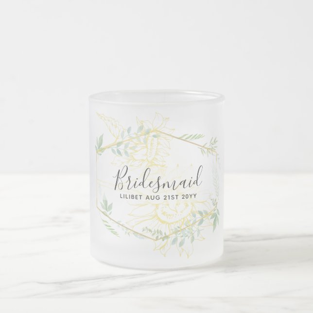 Modern Sunblommor Greenery Sage Guld Bröllop Frostad Glasmugg (Center)