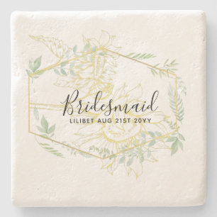 Modern Sunblommor Greenery Sage Guld Bröllop Stenunderlägg