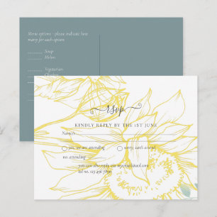 Modern Sunblommor Greenery Sage Guld Bröllop Vykort