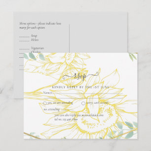 Modern Sunblommor Greenery Sage Guld Bröllop Vykort
