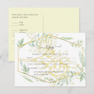 Modern Sunblommor Greenery Sage Guld Bröllop Vykort