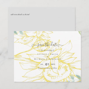 Modern Sunblommor Greenery Sage Guld Bröllop Vykort