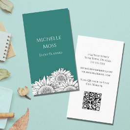 Modern Sunblommor QR Trendig Teal-Grönt Visitkort