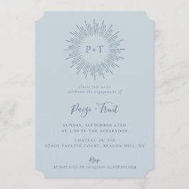 Modern Sunburst Light Blue-Förlovningsfest Inbjudningar