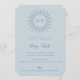 Modern Sunburst Light Blue-Förlovningsfest Inbjudningar