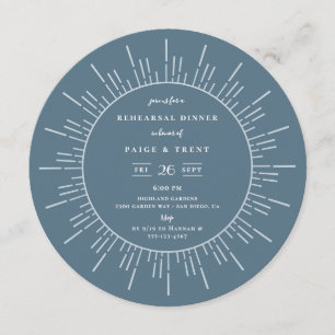 Modern Sunburst Slate Blue Rehearsal Middag Inbjudningar