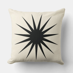 Modern Sunburst Throw Pillow in Black Kudde