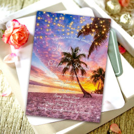 Modern Sunset Beach and Stars Summer Bröllop Inbjudningar