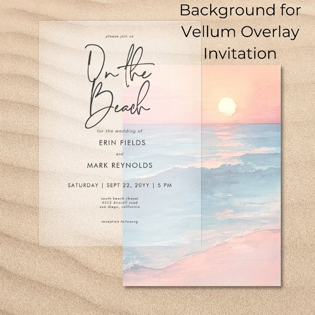 Modern Sunset Beach Background Vellum Bröllop Inbjudningar (Skapare uppladdad)