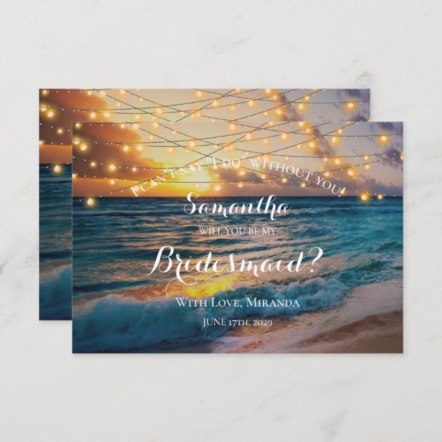 Modern Sunset Beach Ljus Sommar Bridesmaid Inbjudningar (Fram/baksida)