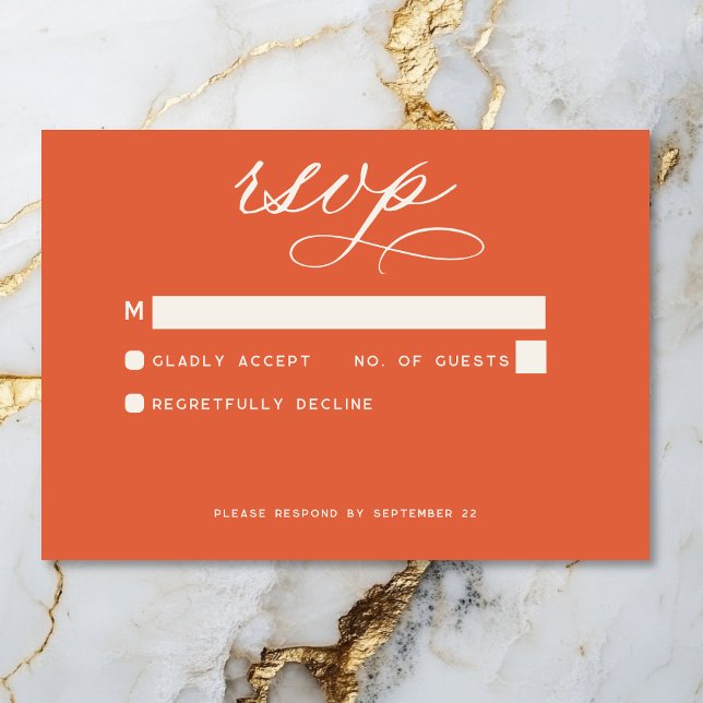 Modern Sunset Orange Minimal Bröllop OSA Kort (Modern Sunset Orange Minimal Wedding RSVP Card)