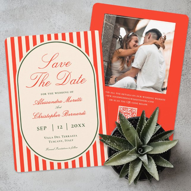 Modern Sunset Orange QR Code Italian Wedding Spara Datumet (Skapare uppladdad)