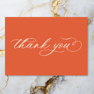 Modern Sunset Orange Script Minimal Bröllop Tack Kort