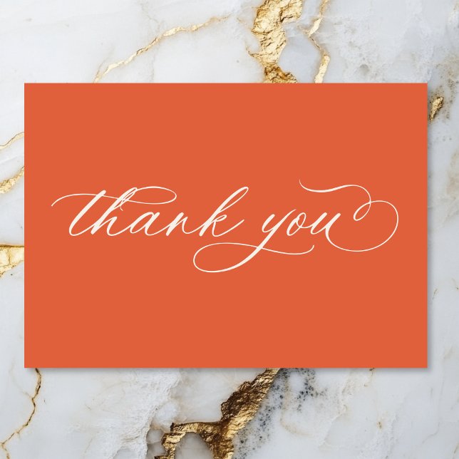 Modern Sunset Orange Script Minimal Bröllop Tack Kort (Modern Sunset Orange Script Minimal Wedding Thank You Card)