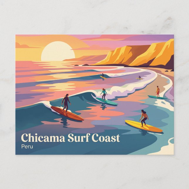 Modern Surfar Solnedgång Chicama Peru Vykort (Framsida)