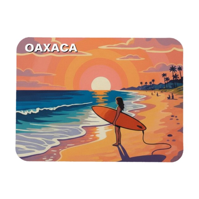 Modern surfare solnedgång Oaxaca Mexiko Magnet (Horisontell)